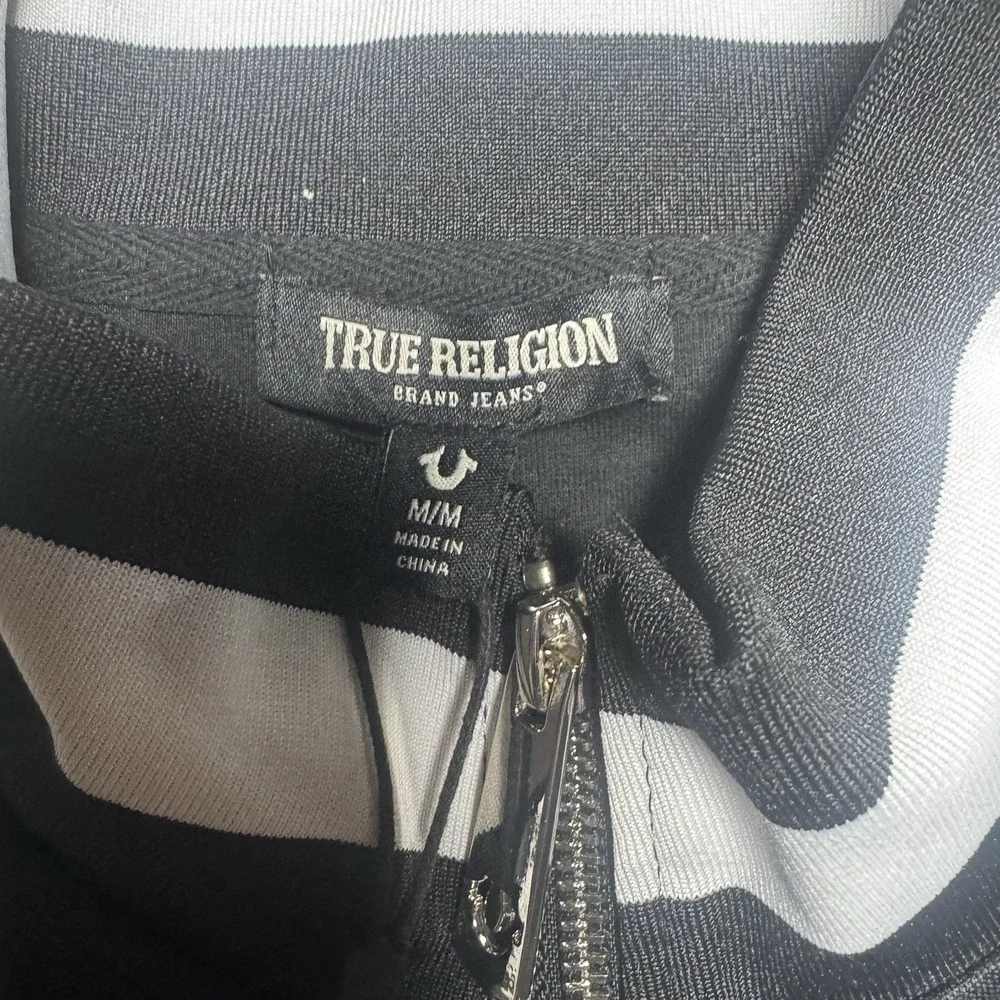 True Religion Tape Track Jacket Mens M Black Full Zip Logo NWT Style 506950